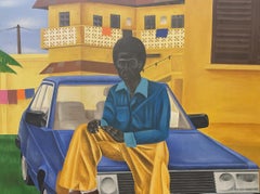 Gentleman -21st Century, Contemporary, Figurative Portrait, Men, Car, Dog Modern