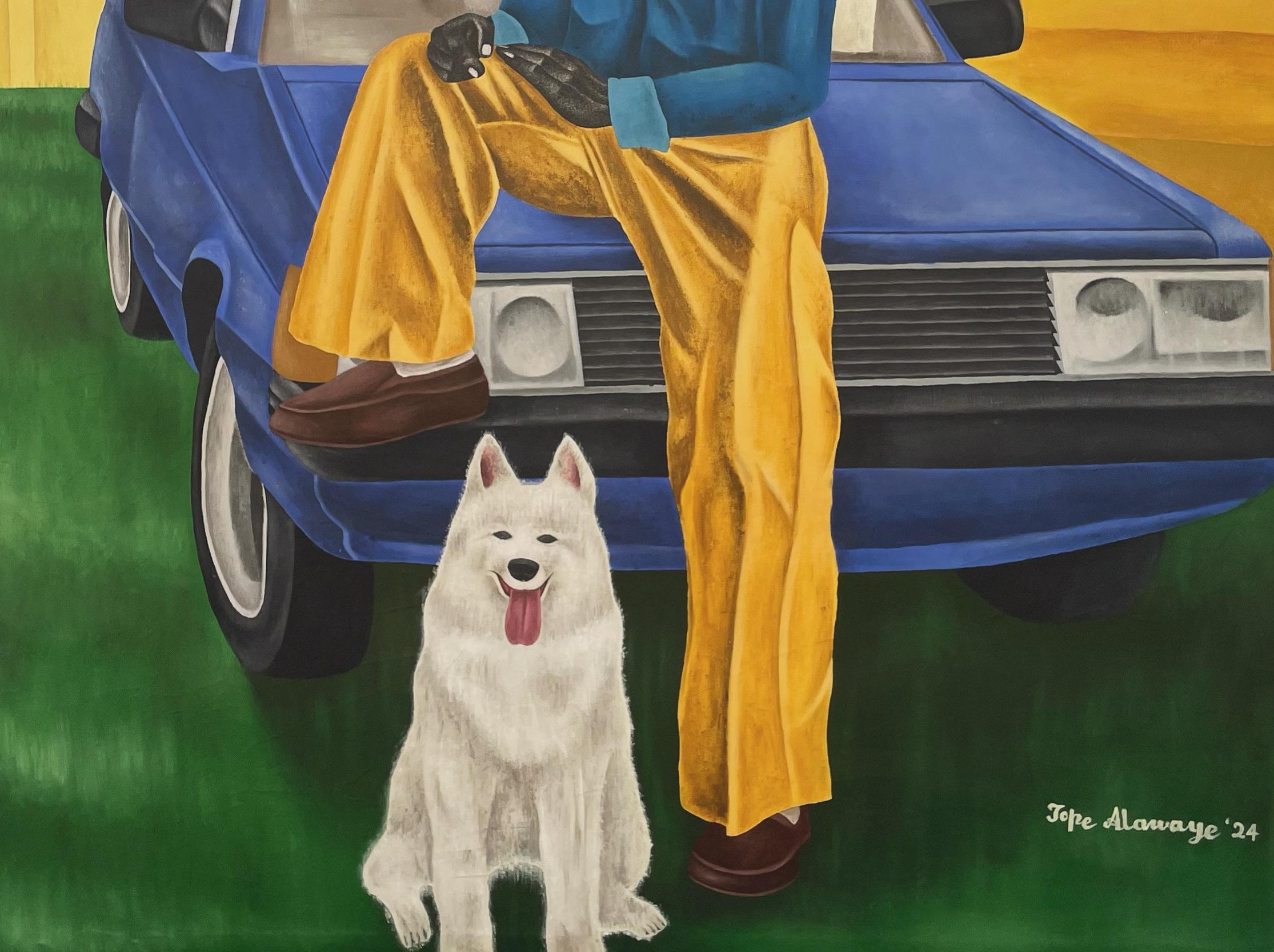 Caballero -Siglo XXI, Contemporáneo, Retrato Figurativo, Hombre, Coche, Perro Moderno en venta 1
