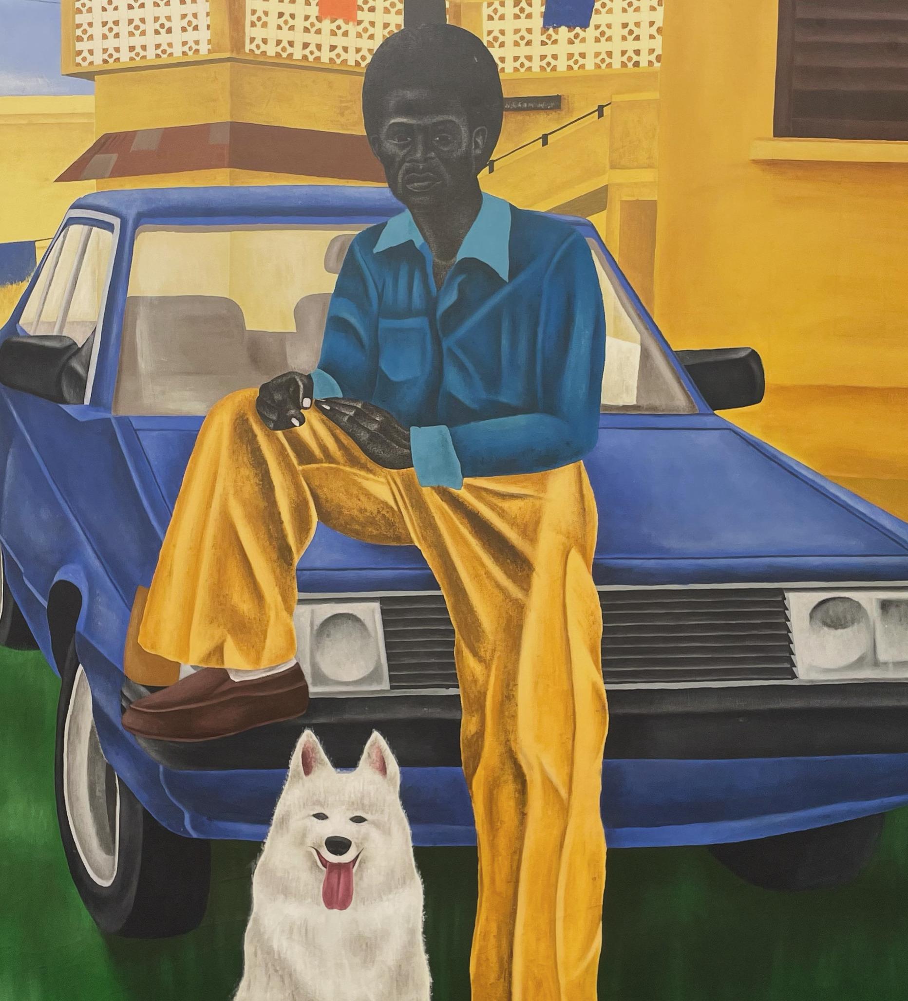 Caballero -Siglo XXI, Contemporáneo, Retrato Figurativo, Hombre, Coche, Perro Moderno en venta 2