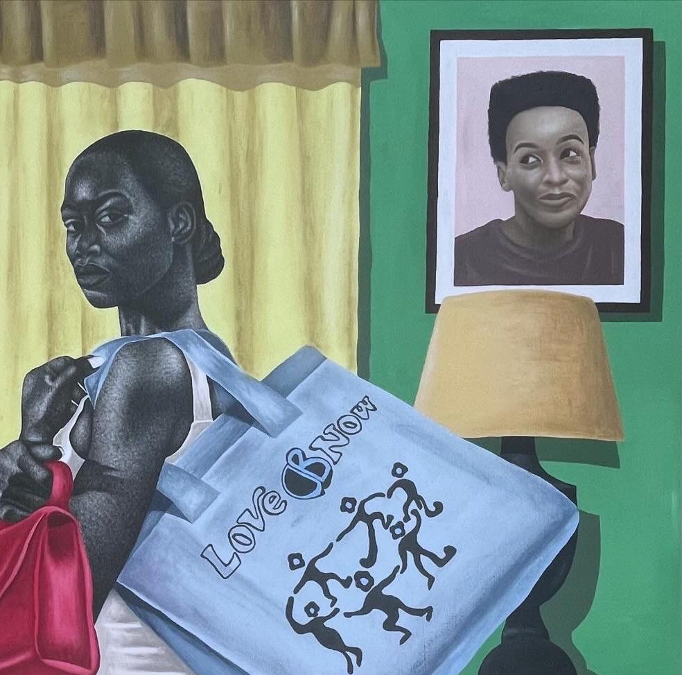 La Voyageur (Traveller 2) -21st Century, Contemporary, Figurative, Modern, Women - Gray Portrait Painting by Alawaye Tope