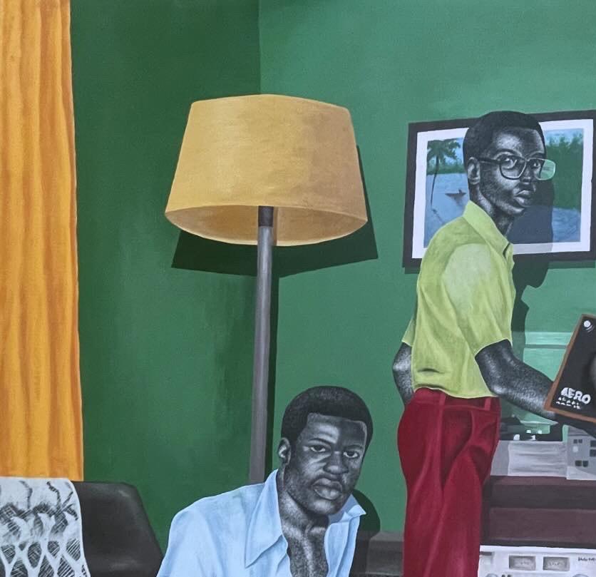 Union of Black Brothers -21st Century, Contemporary, Figurative Modern, Love Men - Painting by Alawaye Tope