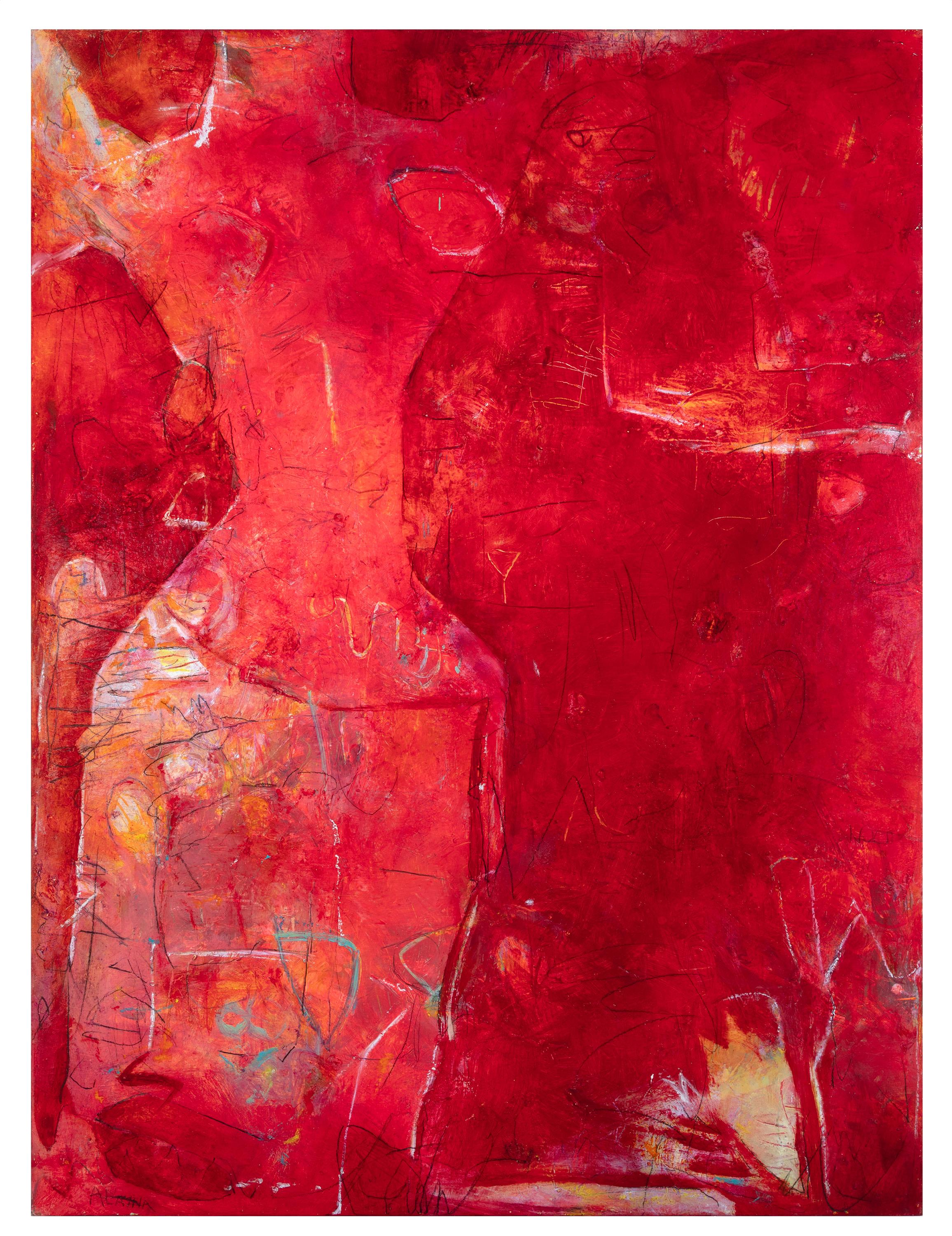 "And She Was Red ", peinture à l'huile abstraite contemporaine, signée - Painting de Alayna Rose