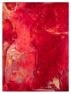 peinture à l'huile abstraite contemporaine colorée expressionniste figure rouge signée