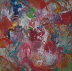 peinture à l'huile abstraite contemporaine colorée expressionniste occupée signée