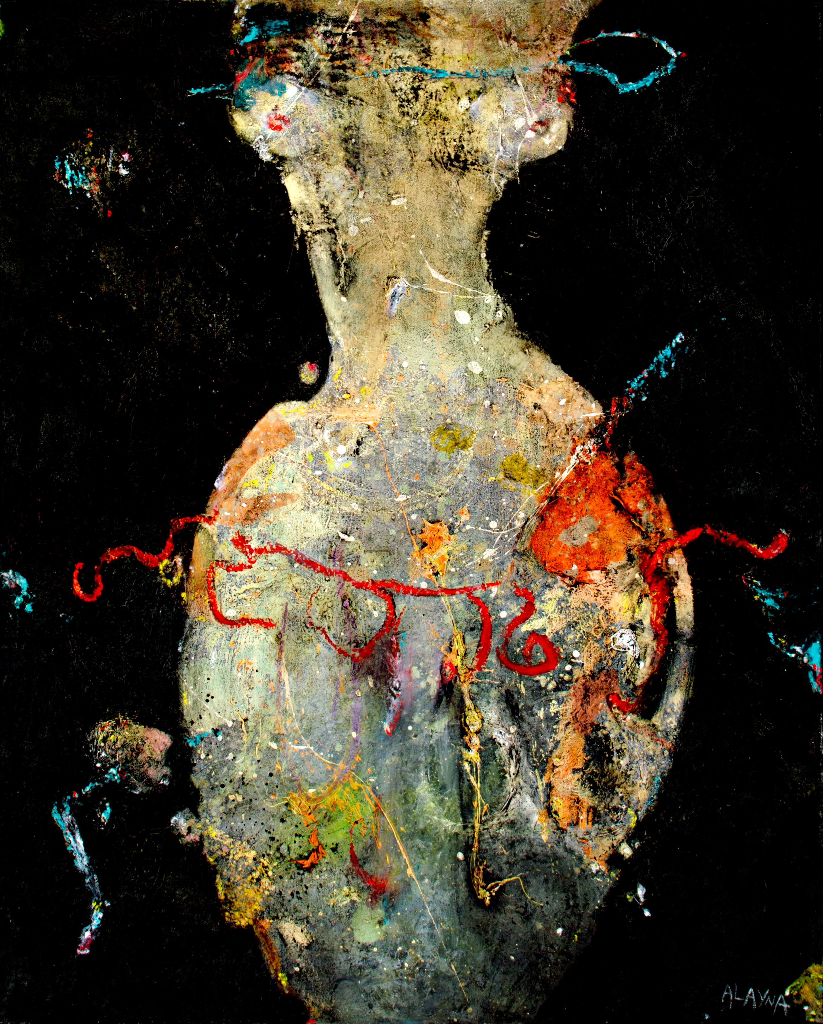 Akt Öl Weibliche Figur Abstrakt Dunkle Textur Zeitgenössisch Launisch Sinnlich Signiert – Painting von Alayna Rose