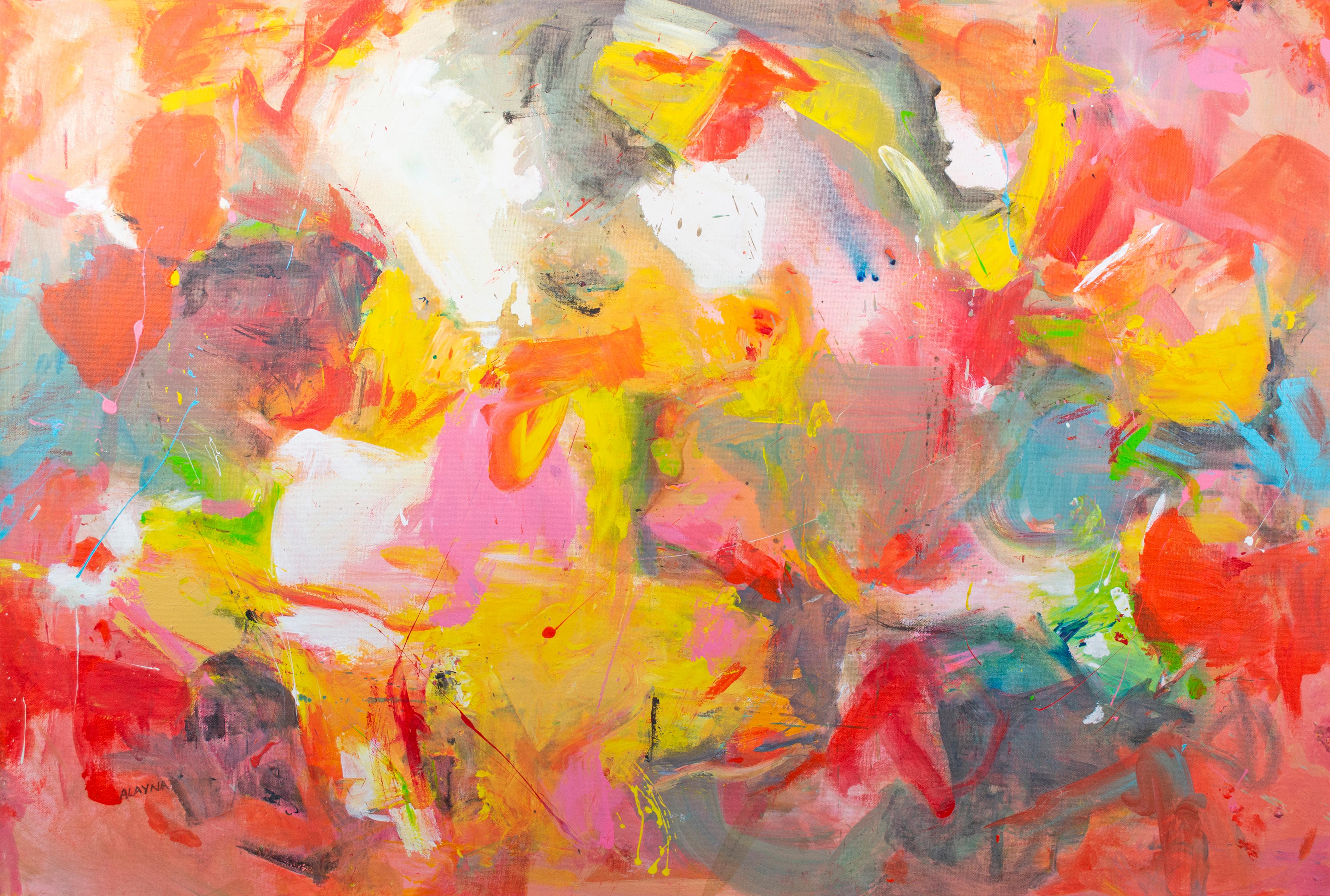 "Ongoing" est une peinture acrylique originale sur toile d'Alayna Rose, signée par l'artiste en bas à gauche. Influencées par les expressionnistes abstraits comme Helen Frankenthaler, les œuvres de Rose se caractérisent par une utilisation abstraite