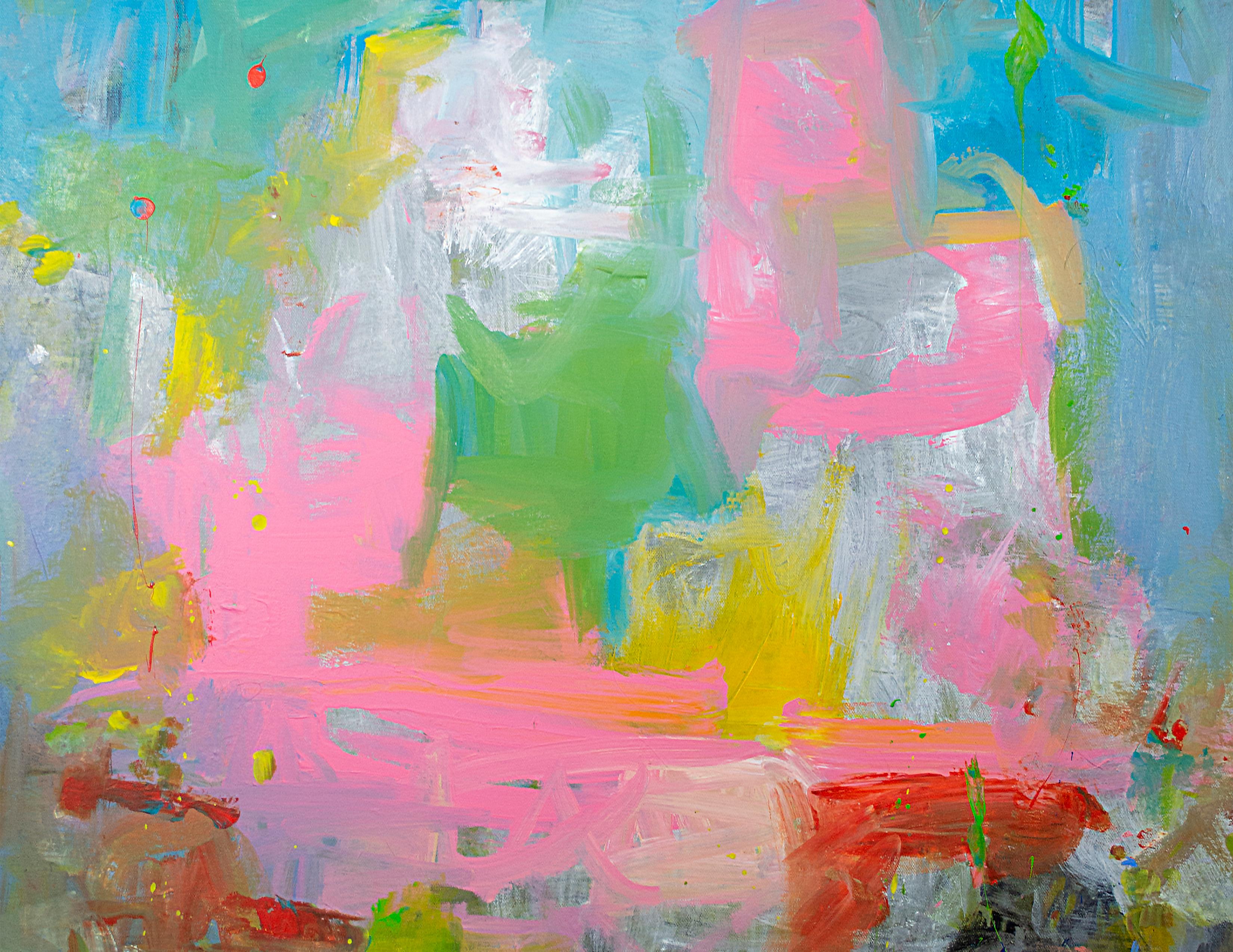 colorato quadro astratto contemporaneo in acrilico espressionista impegnato firmato - Abstract Painting Grigio di Alayna Rose