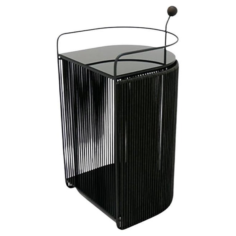 Alba Bar Cart in Carbon Steel with Glass Top and HandBraided Leather