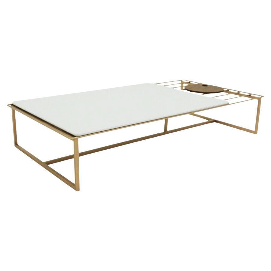 "Alba" Coffee Table in Golden Carbon Steel and Top in MDF Covered with Glass For Sale