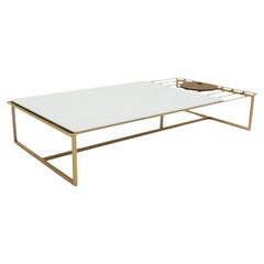 Alba Coffee Table in Golden Carbon Steel and Top in MDF Covered with Glass
