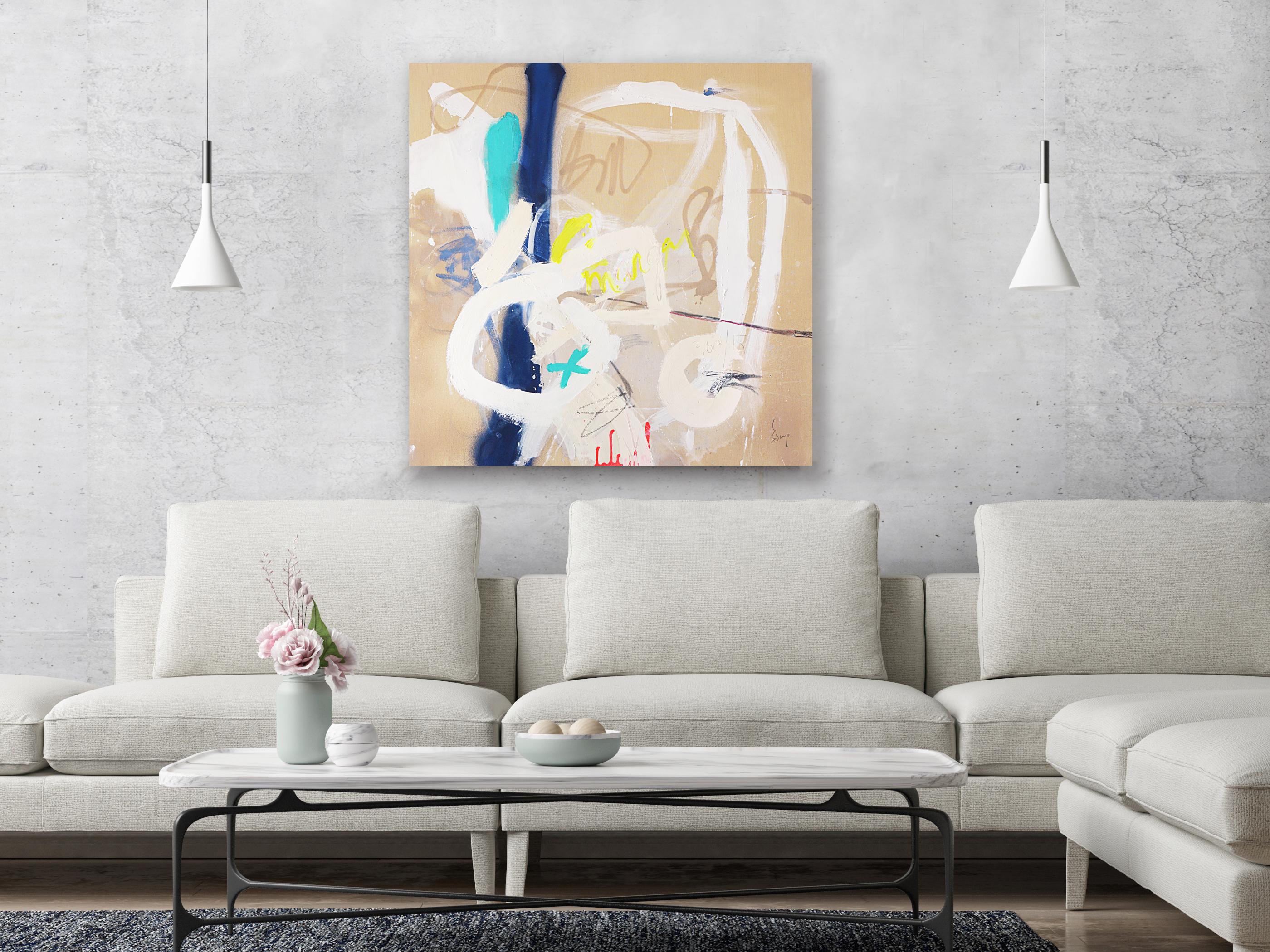 Margas  - Beige Abstract Painting by Alba Escayo
