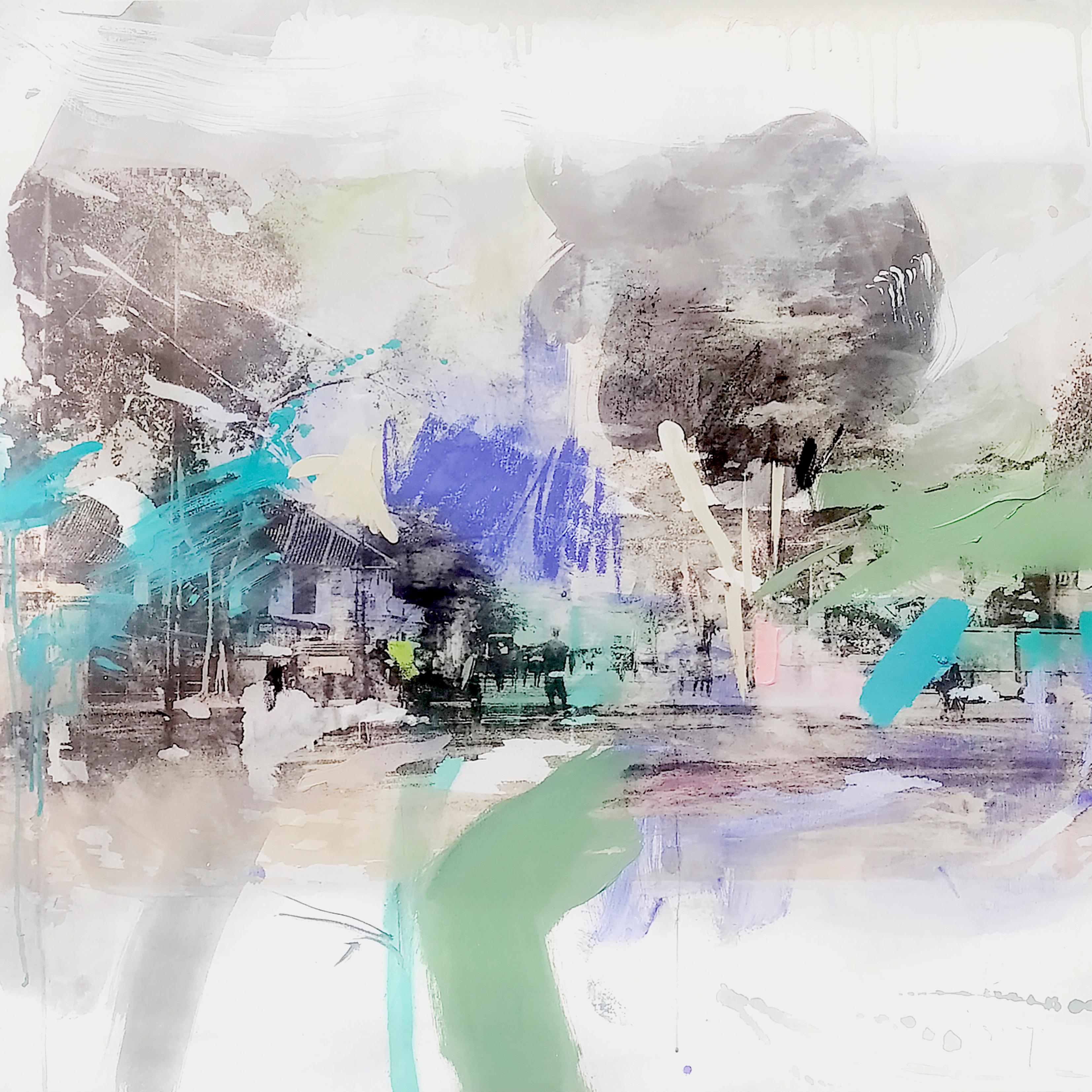 Alba Escayo Abstract Painting – Blauer Morgen