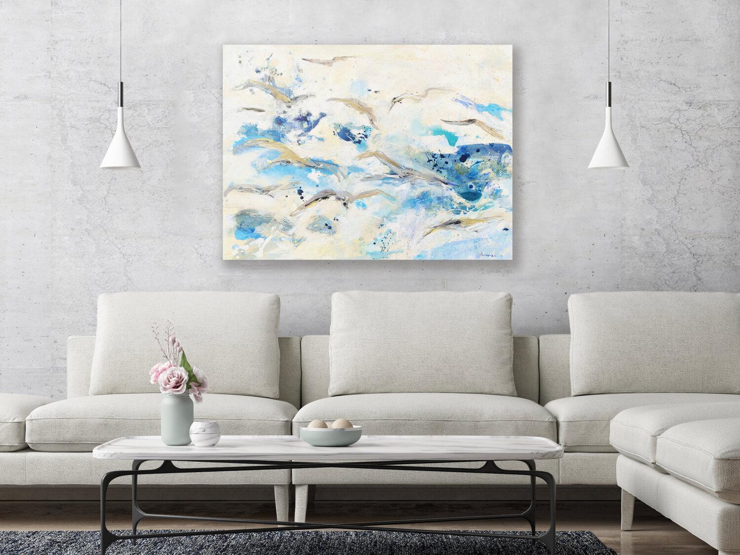 Wind, Sea, Seagulls - Painting by Alba Escayo