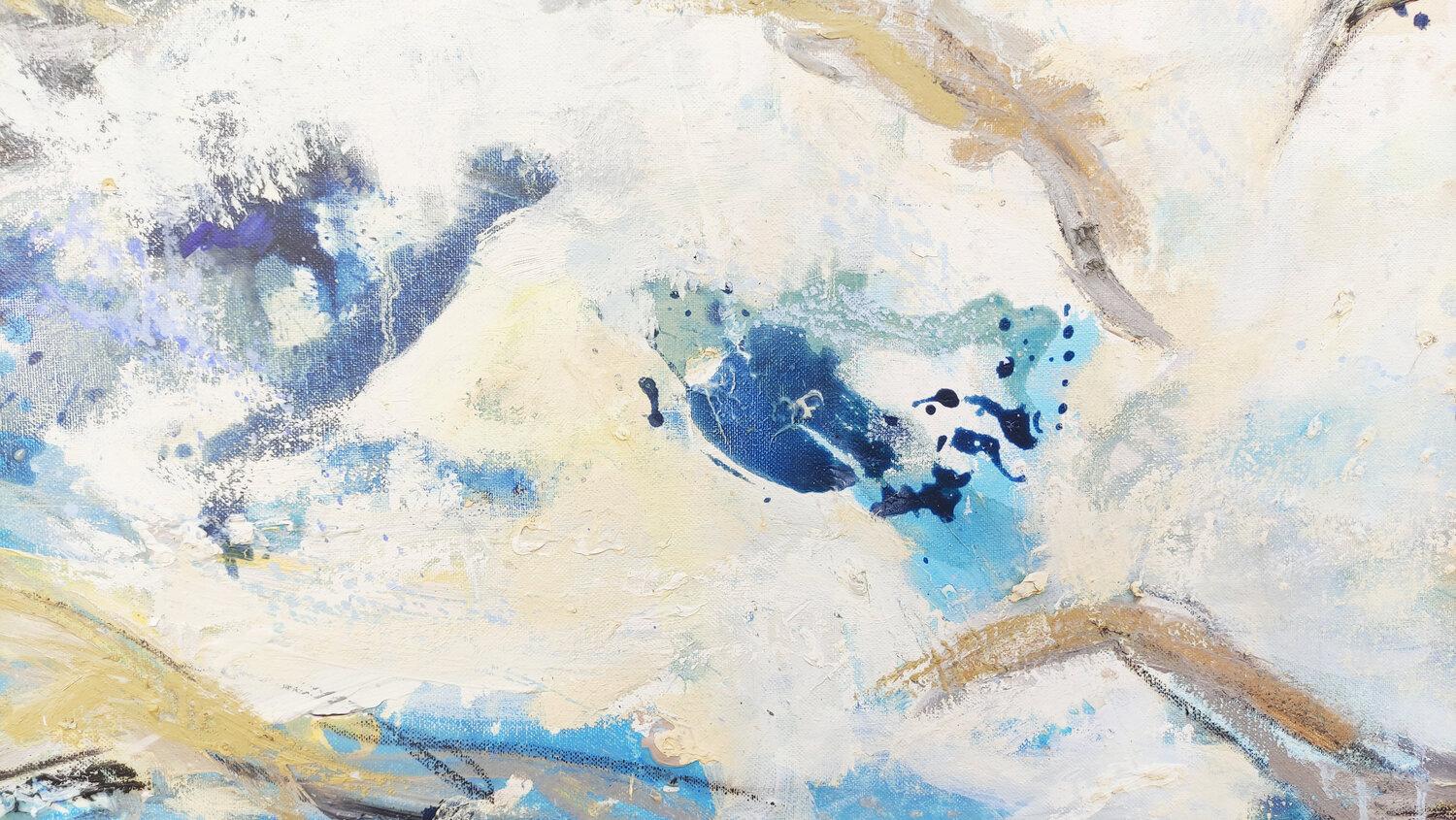 Vent, mer, mouettes - Abstrait Painting par Alba Escayo