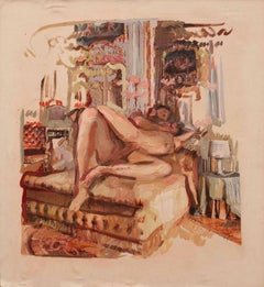 Pittura ad olio figurativa contemporanea di due figure reclinate Alba Fabre spagnola
