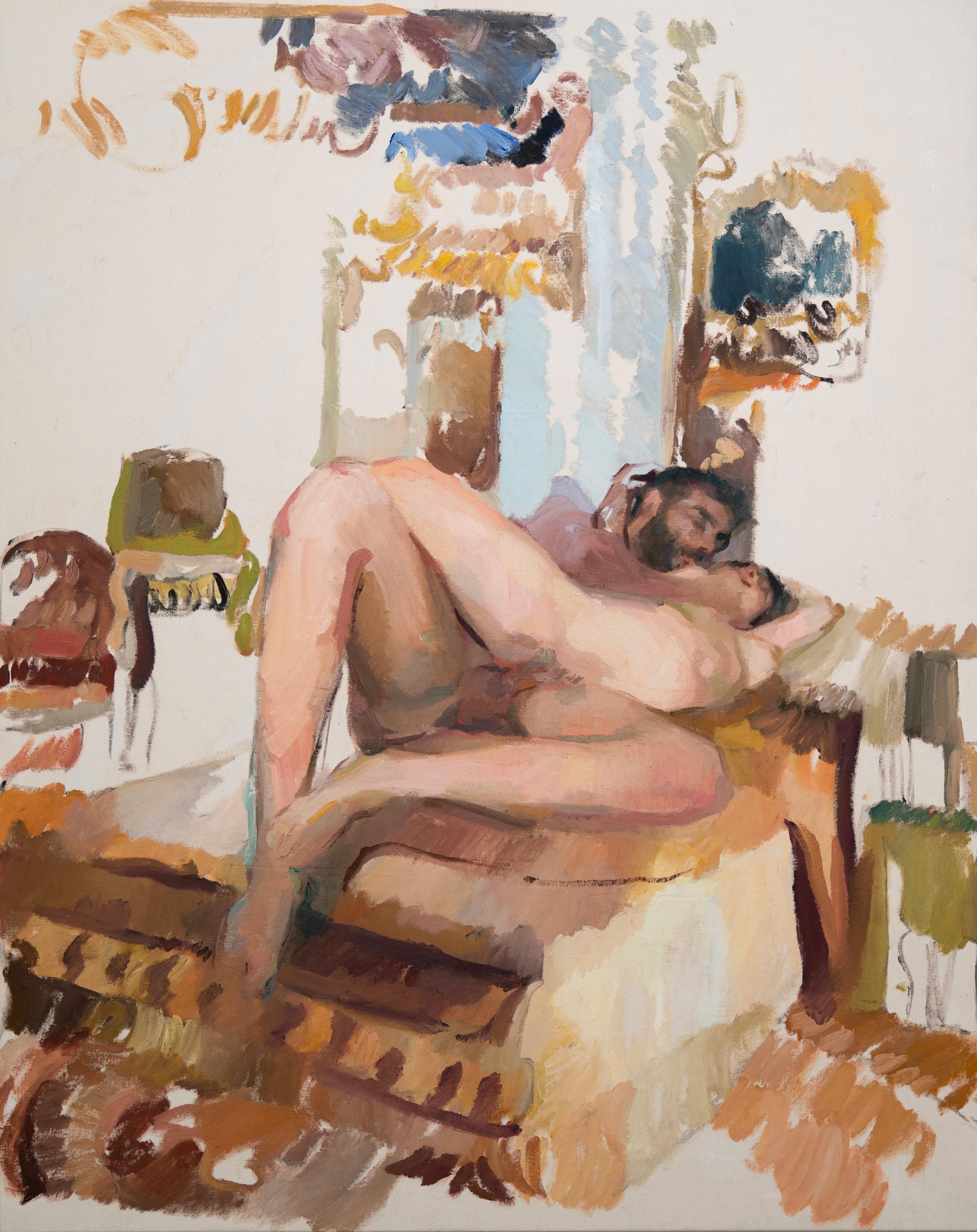 Contemporary Figurative Oil Painting of Two Reclining Figures Alba Fabre Spanish