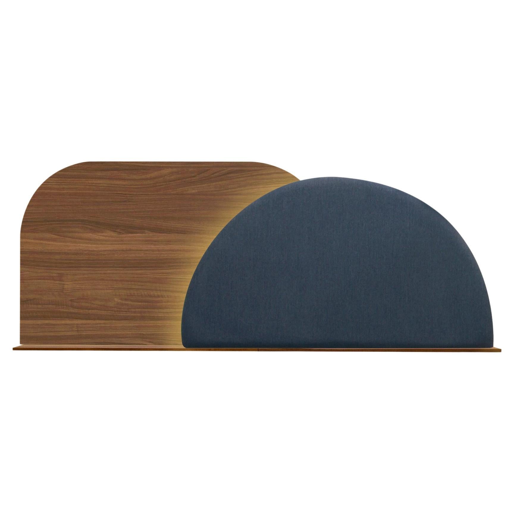 Alba Headboard L, Walnut Large Rectangle 'L' + Blue Semicircle For Sale