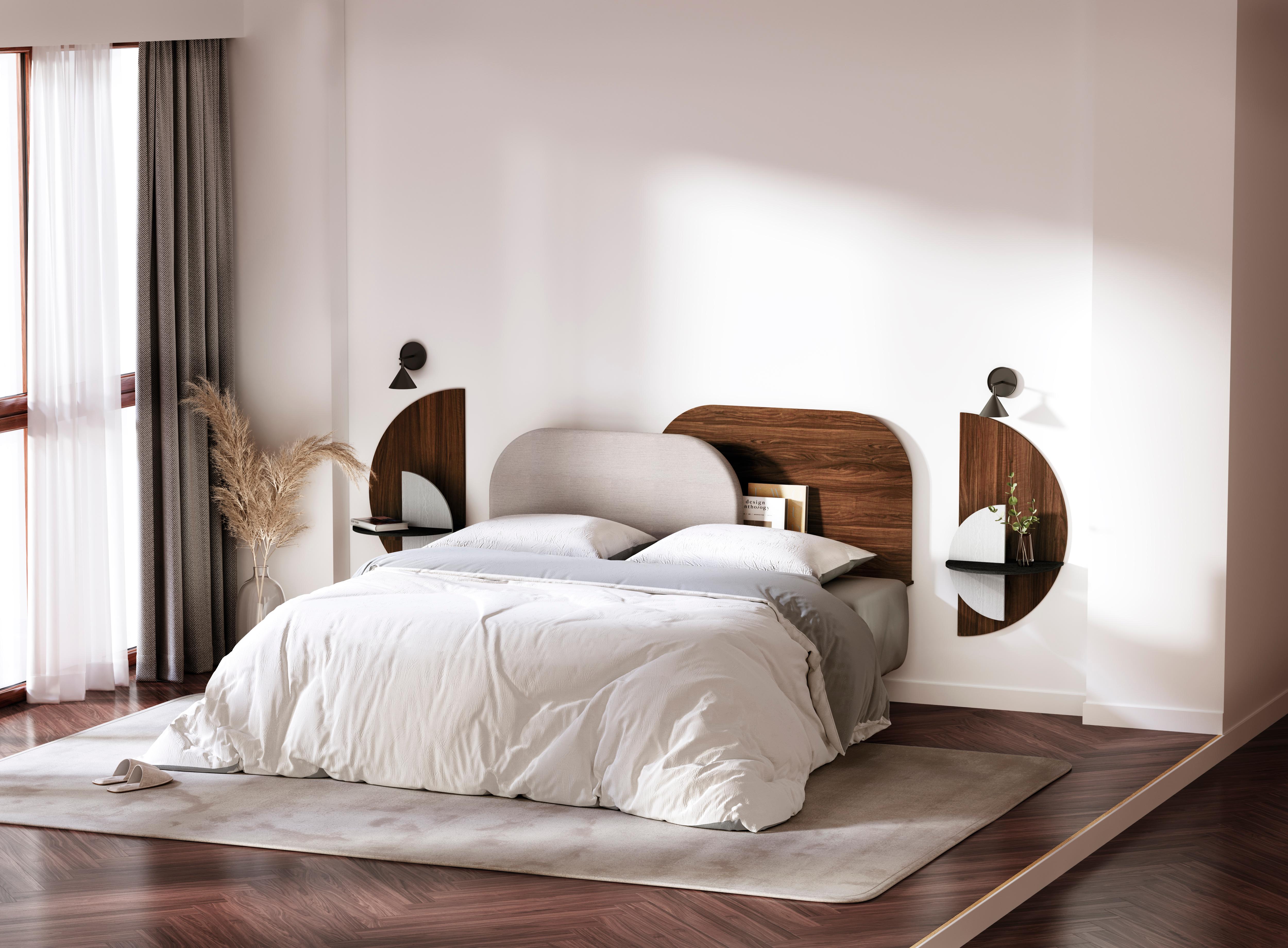 Lacquered Alba Headboard L, Walnut Large Rectangle 'L' + Grey Semicircle For Sale
