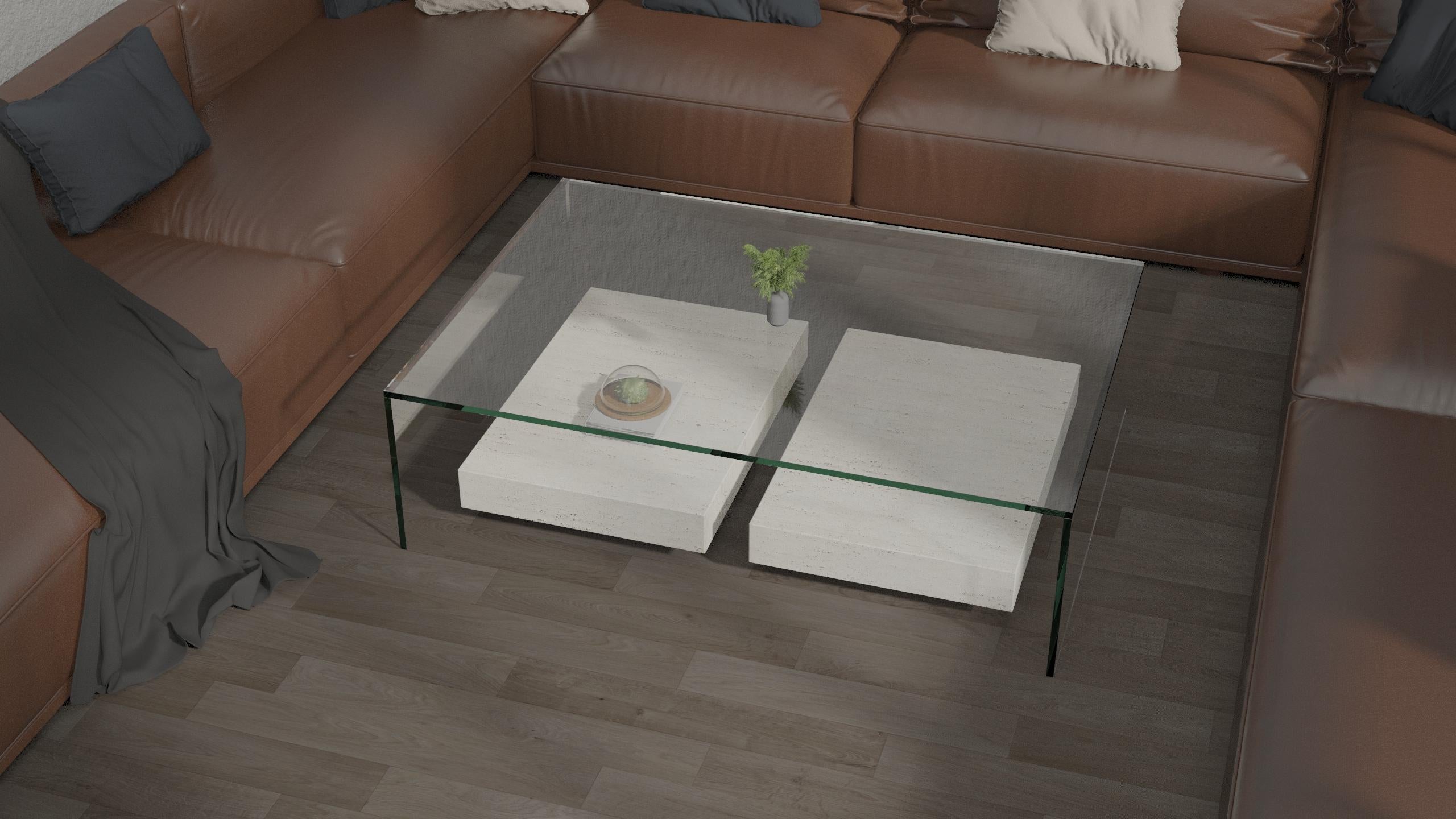 Alba Italian Travertine Marble Coffee Table Luxury Contemporary Bespoke Design For Sale 3