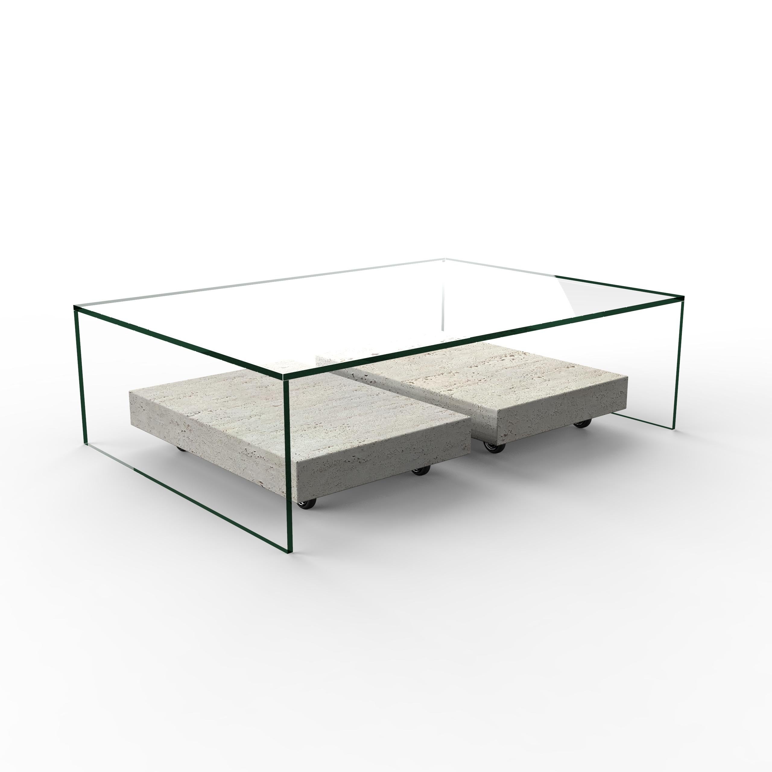 Modern Alba Italian Travertine Marble Coffee Table Luxury Contemporary Bespoke Design For Sale