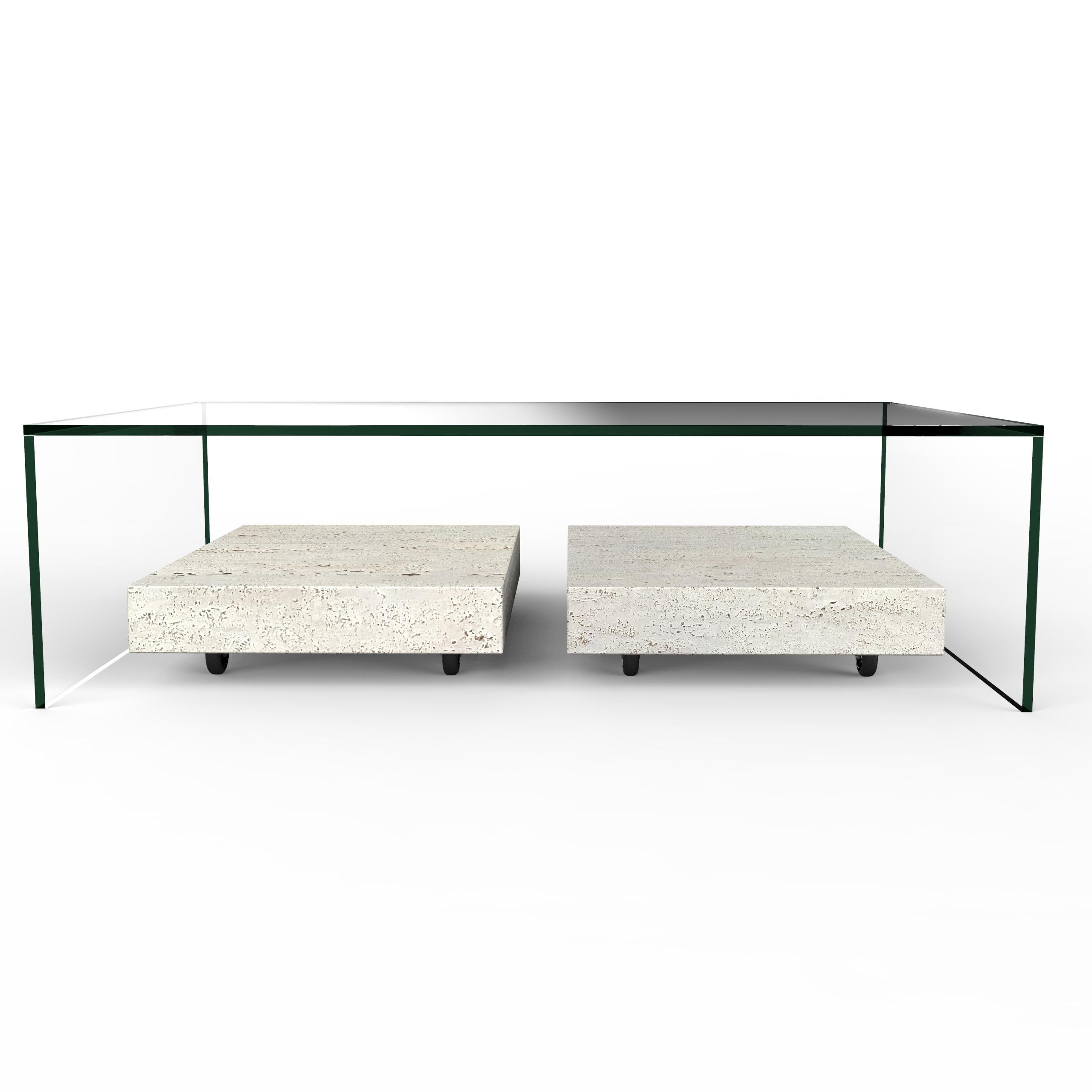 Spanish Alba Italian Travertine Marble Coffee Table Luxury Contemporary Bespoke Design For Sale