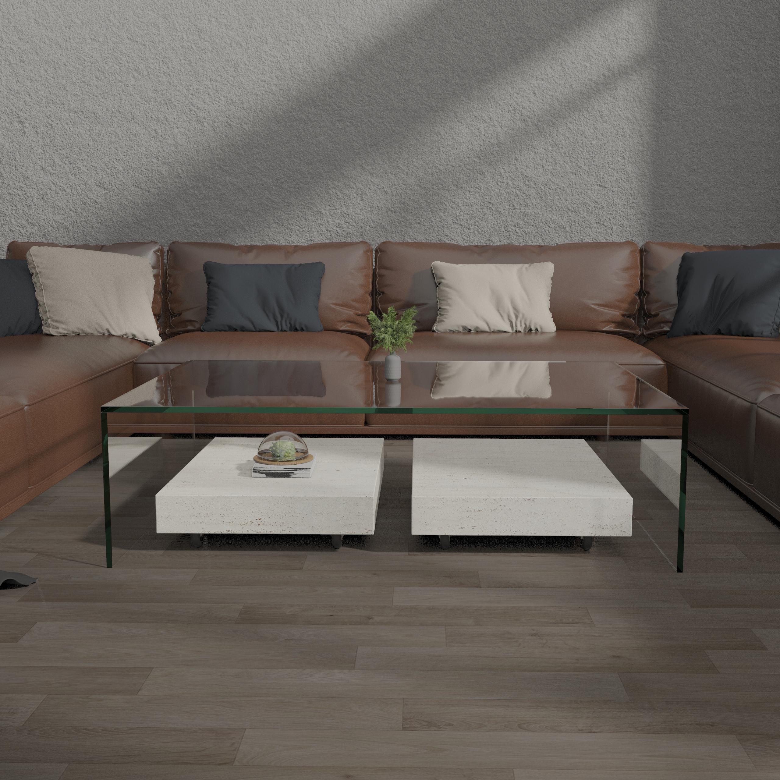 Hand-Crafted Alba Italian Travertine Marble Coffee Table Luxury Contemporary Bespoke Design For Sale