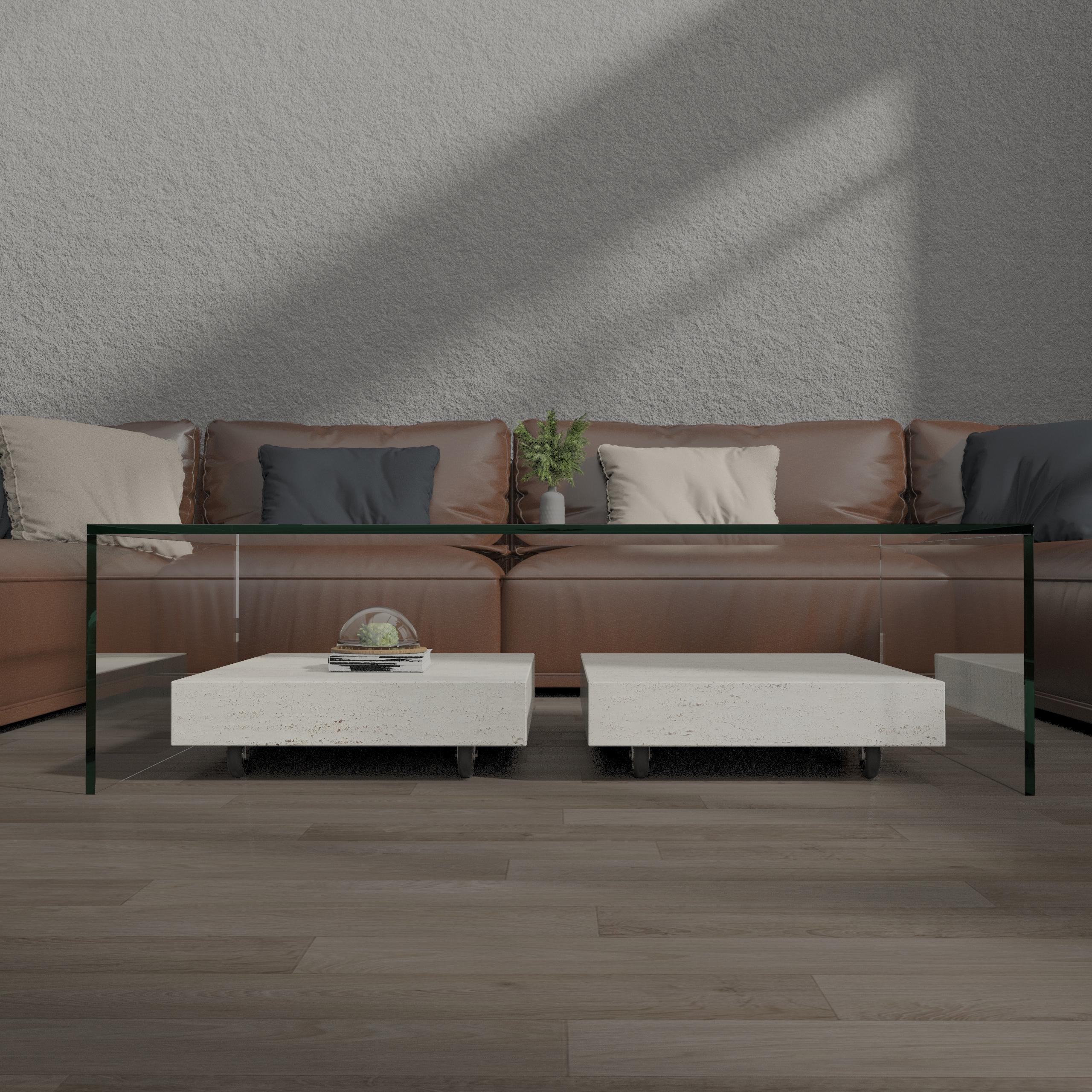 Alba Italian Travertine Marble Coffee Table Luxury Contemporary Bespoke Design In New Condition For Sale In VALVERDE DEL MAJANO, CL