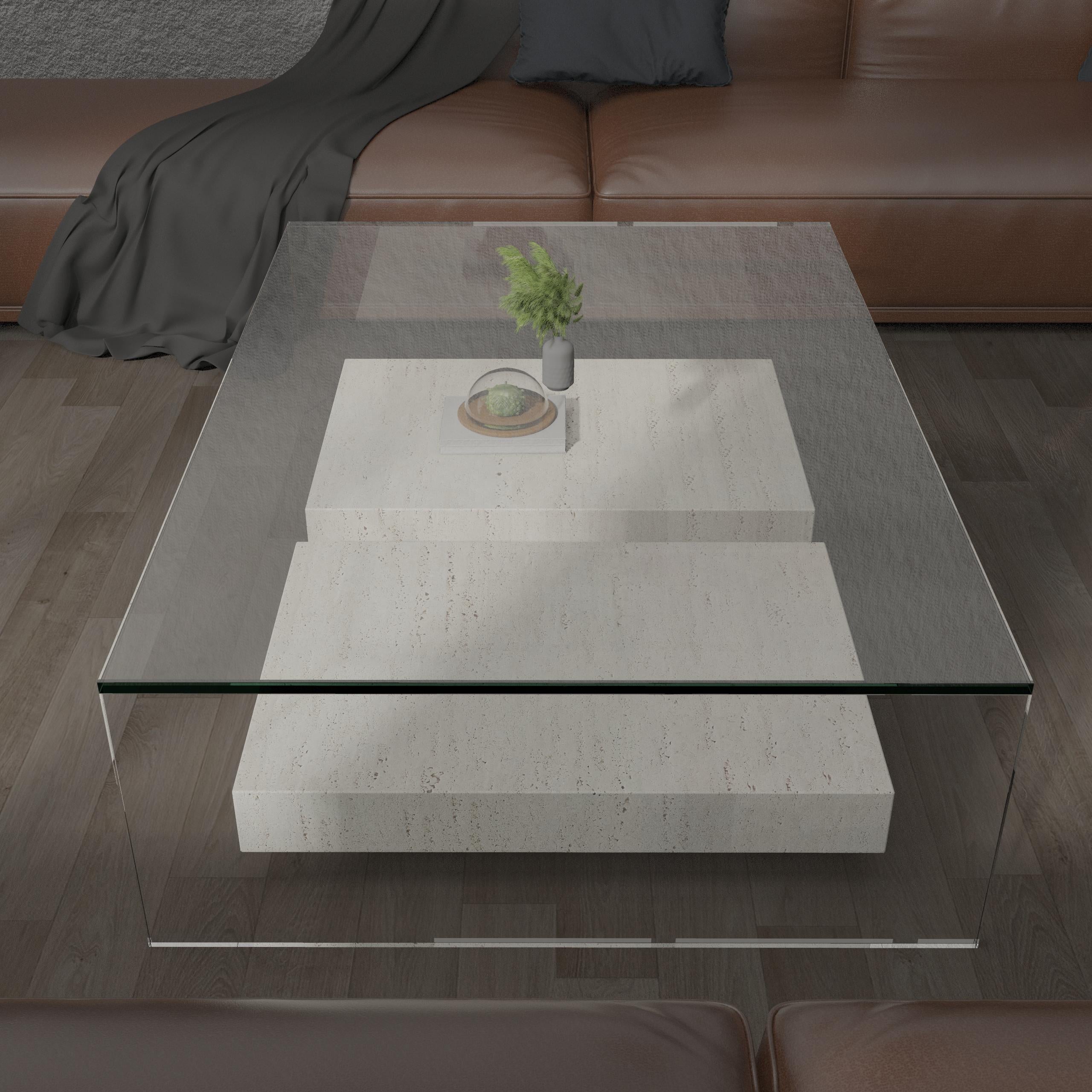 Stone Alba Italian Travertine Marble Coffee Table Luxury Contemporary Bespoke Design For Sale