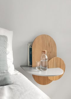 Alba L Bedside Table Oval Blue White Oak