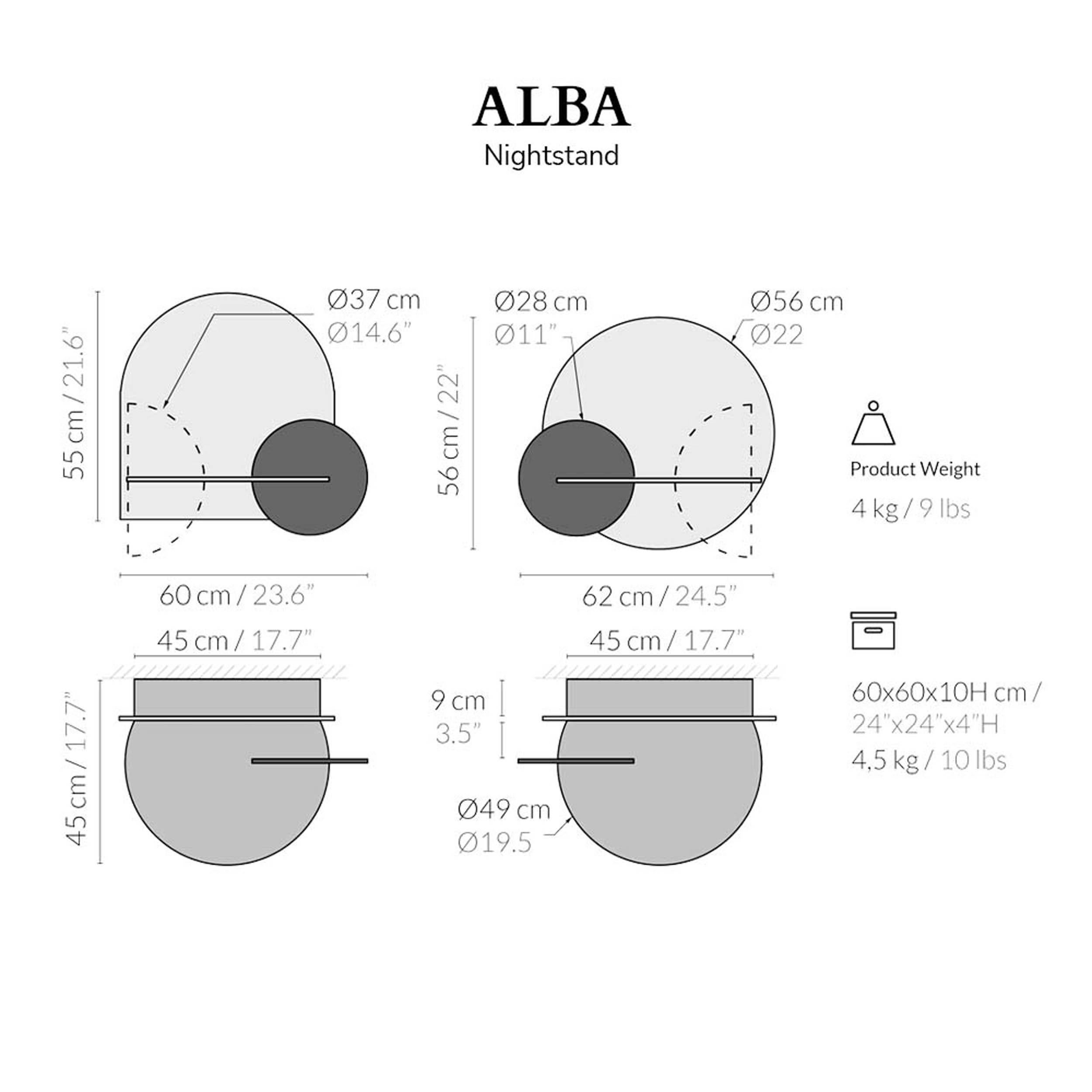 Alba L Nachttisch, rund, Nussbaum, schwarz (Minimalistisch) im Angebot
