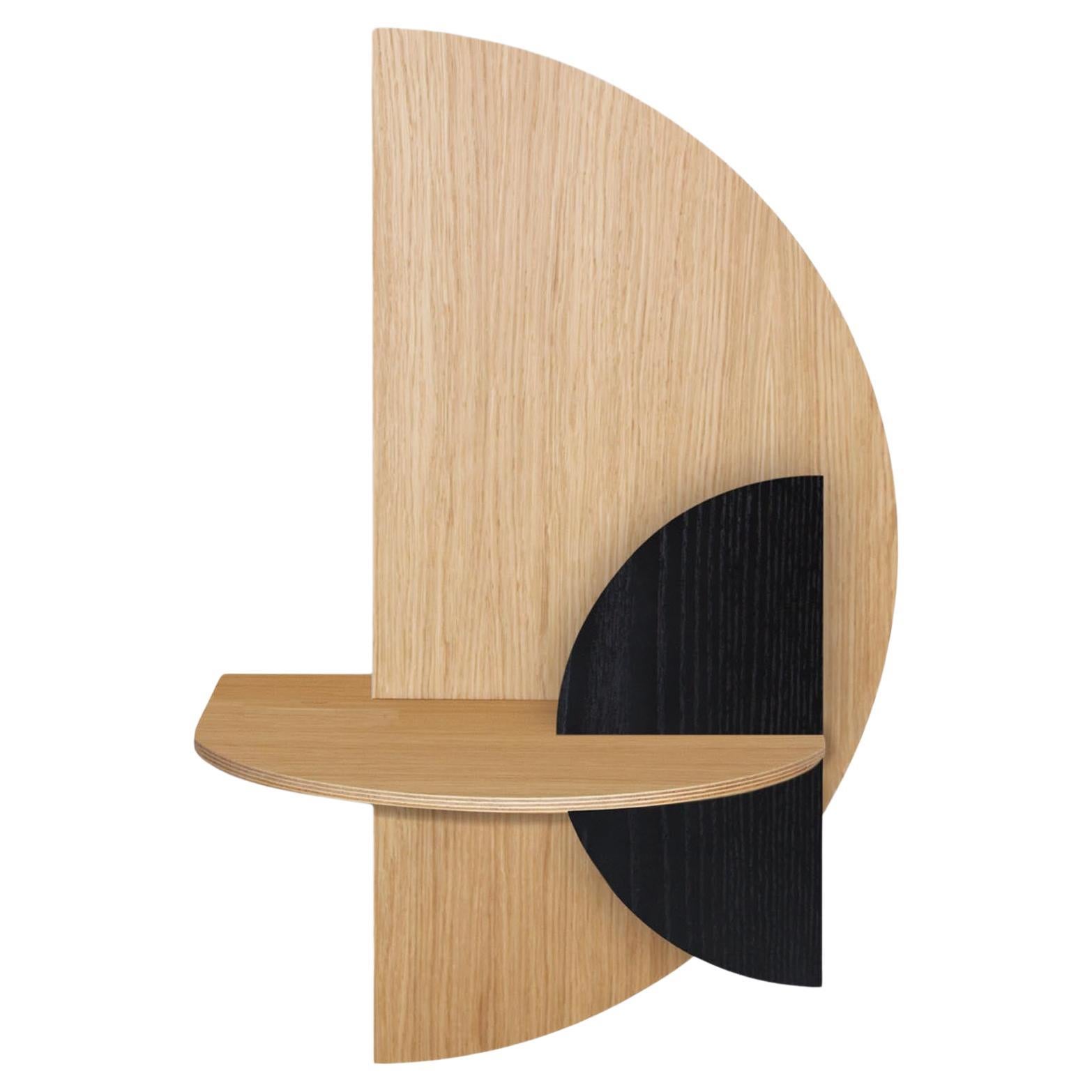 Alba L Bedside Table Semicircle Oak and Black Moon For Sale