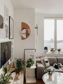 Alba L Slim Bedside Table Semicircle Oak and White