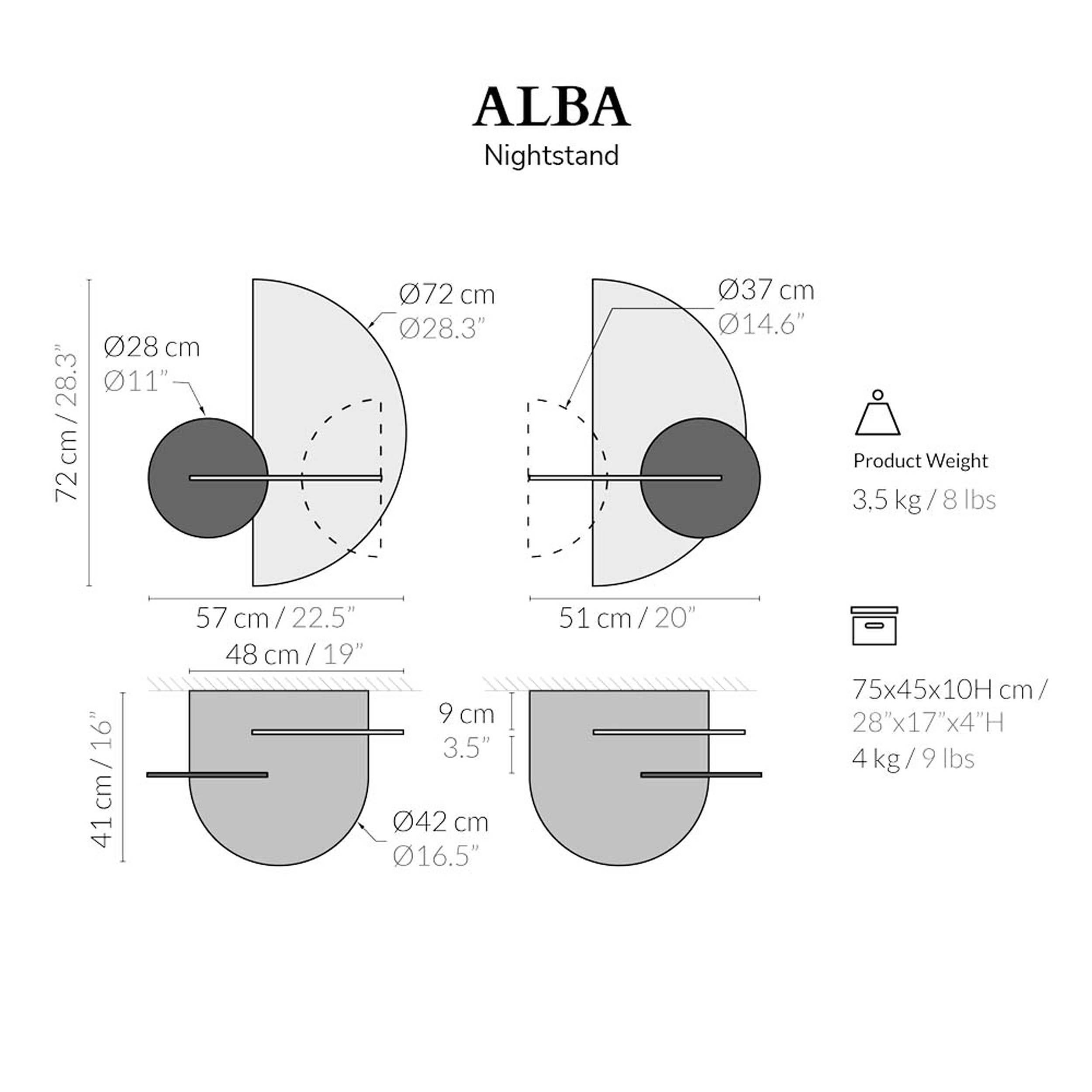 Alba L Schlanker Nachttisch, halbkreisförmiger Eichenholz und Weiß (Lackiert) im Angebot