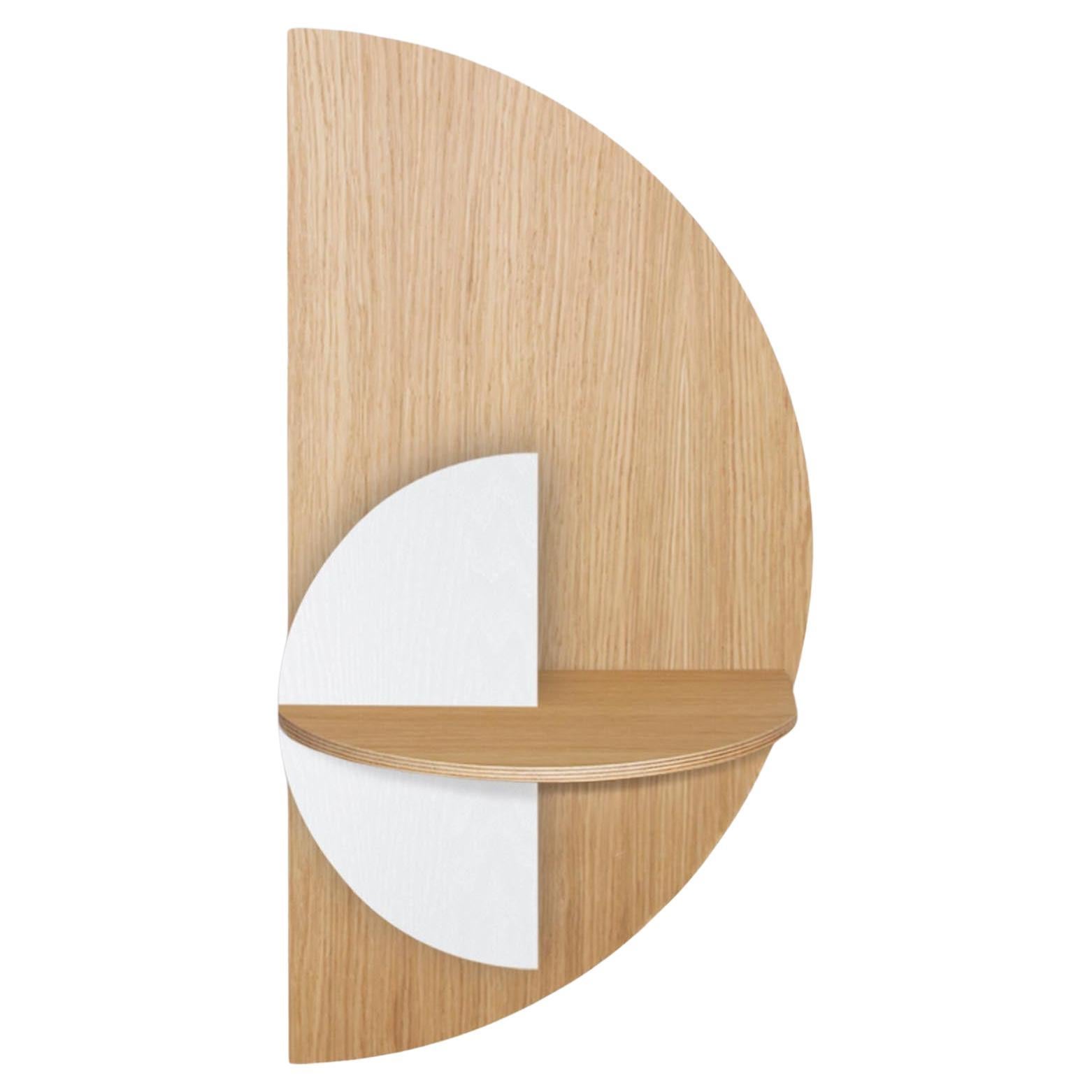 Alba L Slim Bedside Table Semicircle Oak and White For Sale