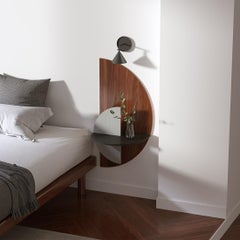 Alba L Slim Bedside Table Semicircle Walnut and Grey Moon