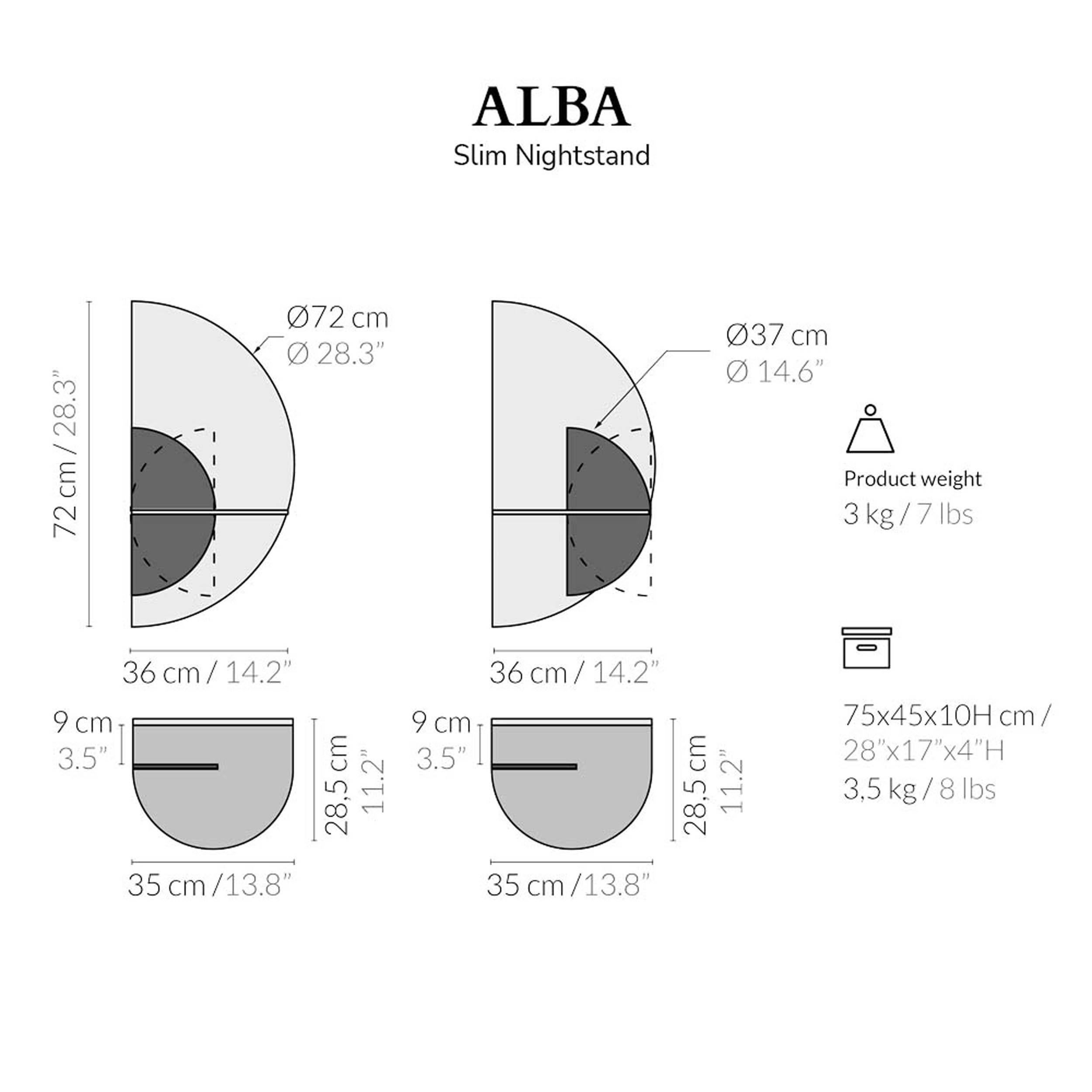 Contemporary Alba L Slim Bedside Table Semicircle Walnut For Sale