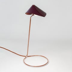 Alba Large Burgundy Desk Lamp in Hand-Blown Glass and Leather by Luis Marie