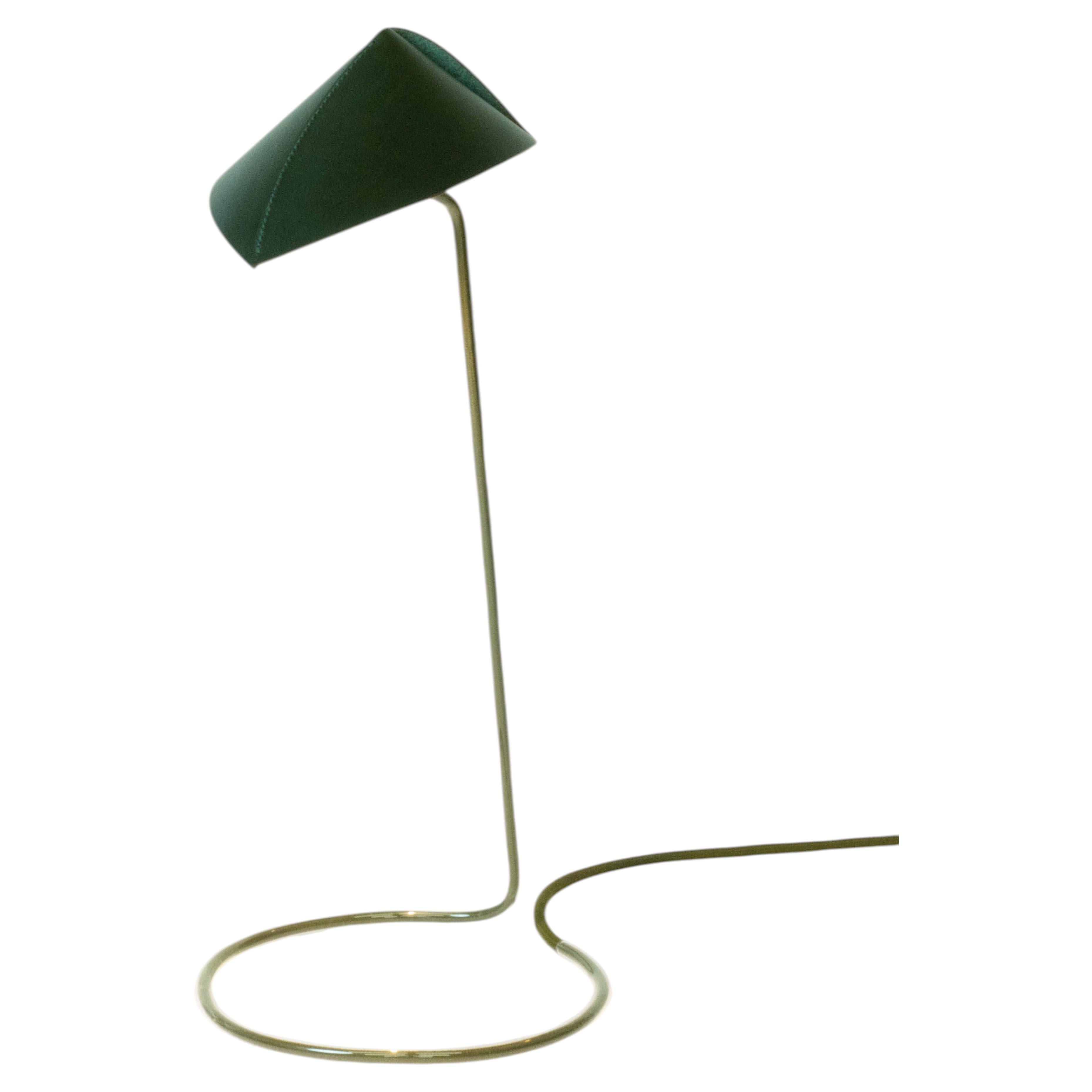 Alba Large Green Desk Lamp in Hand-Blown Glass and Leather by Luis Marie