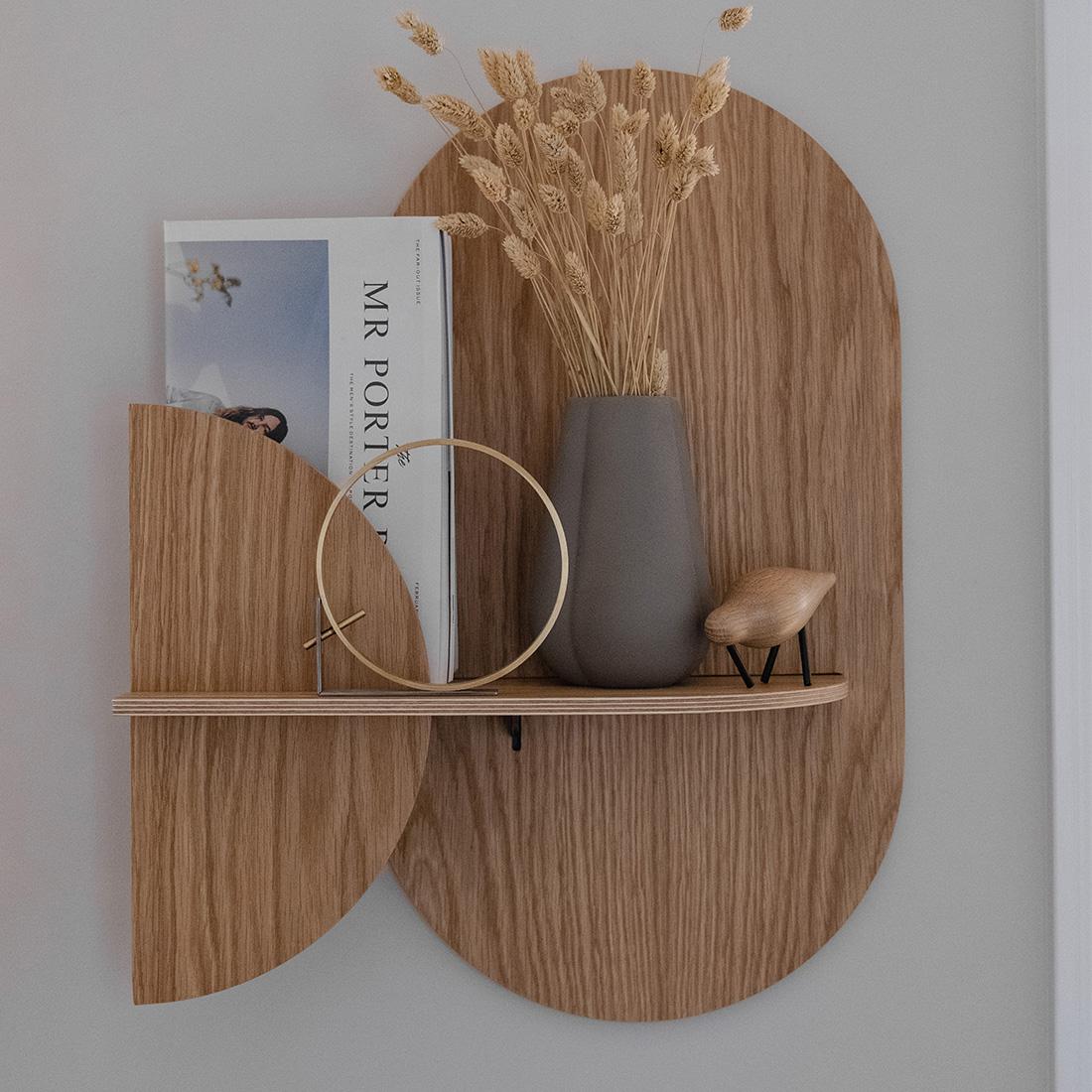 Minimalist Alba M Wall shelf Oval Oak and Oak Moon For Sale