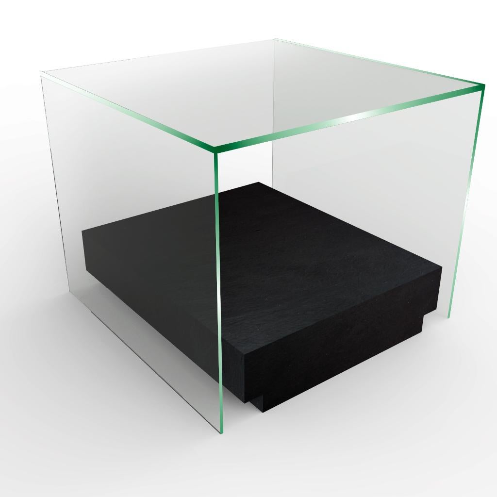 Spanish Alba Marble Side Table Contemporary Design Black Slate Marble Custome Made Spain For Sale