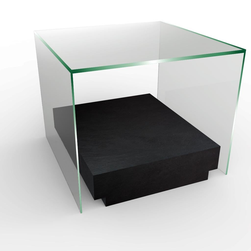 Hand-Crafted Alba Marble Side Table Contemporary Design Black Slate Marble Custome Made Spain For Sale