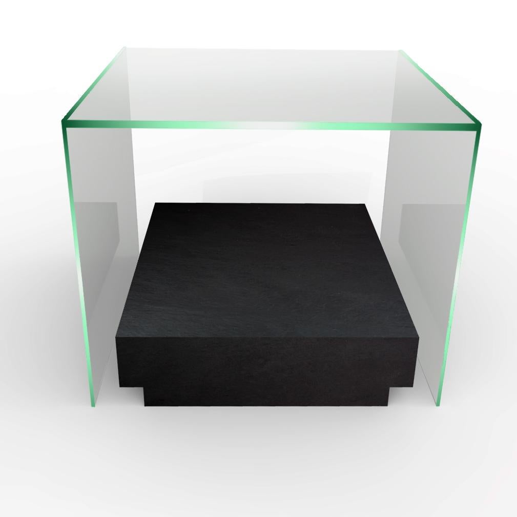 Alba Marble Side Table Contemporary Design Black Slate Marble Custome Made Spain In New Condition For Sale In VALVERDE DEL MAJANO, CL