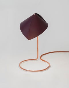 Alba Small Burgundy Desk Lamp in Hand-Blown Glass and Leather by Luis Marie
