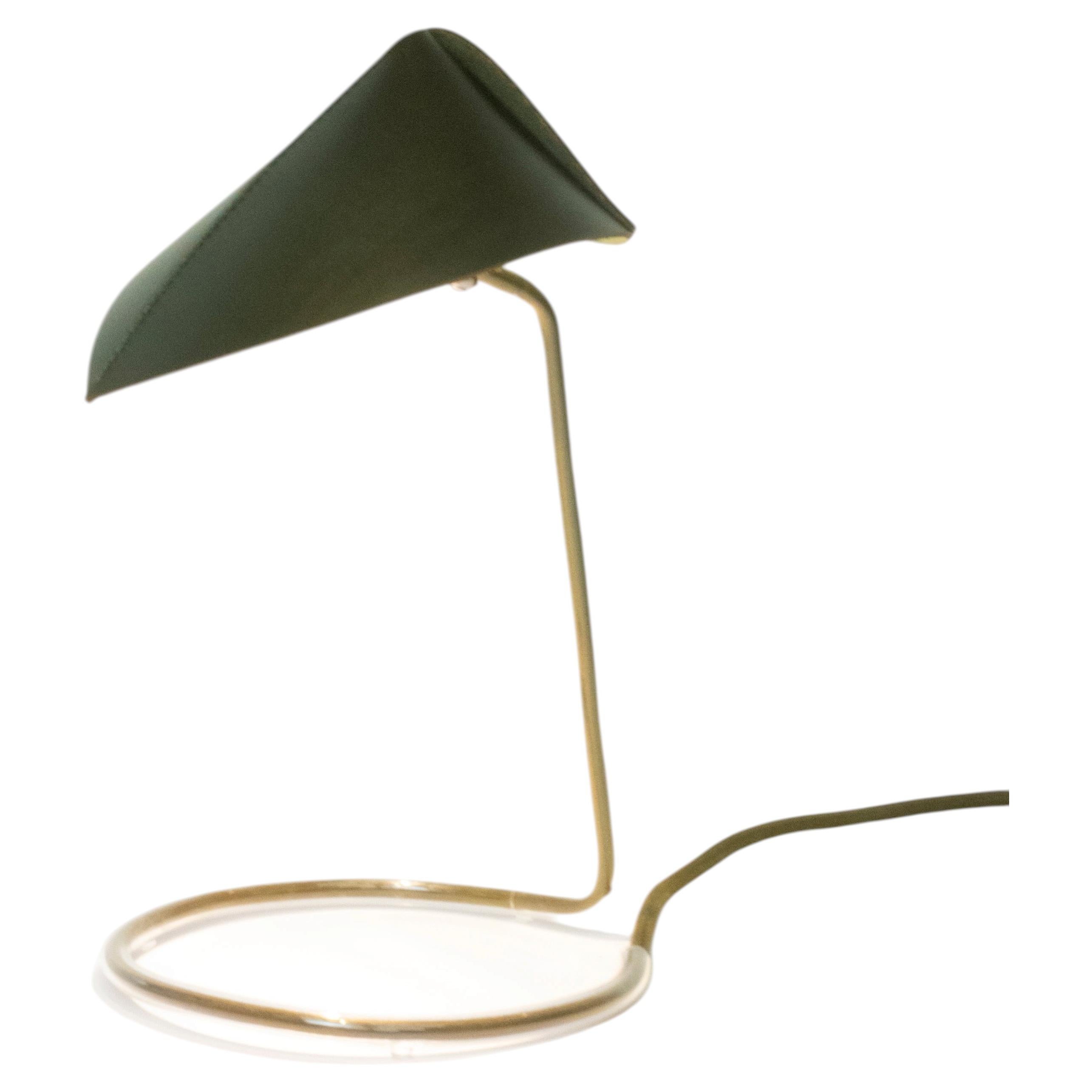 Alba Small Green Desk Lamp in Hand-Blown Glass and Leather by Luis Marie