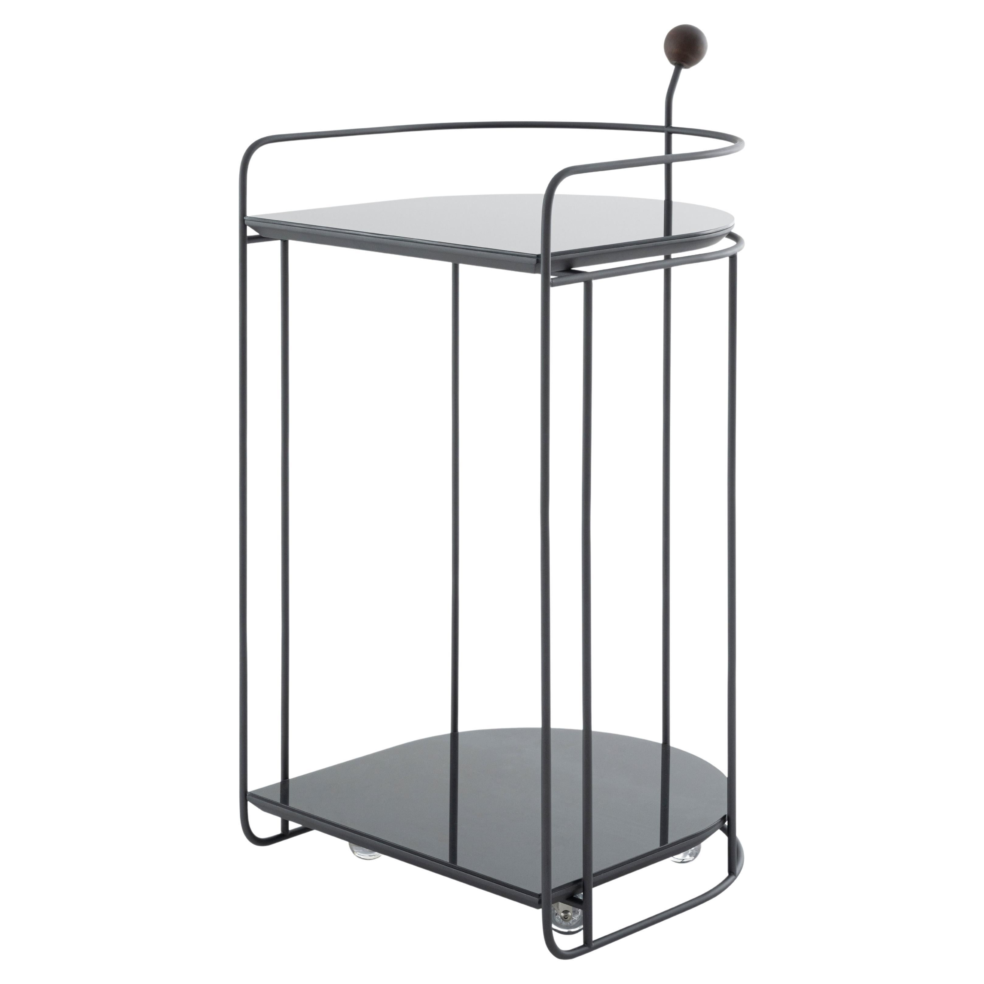 "Alba" Contemporary Bar Cart in Carbon Steel and Glass Top For Sale