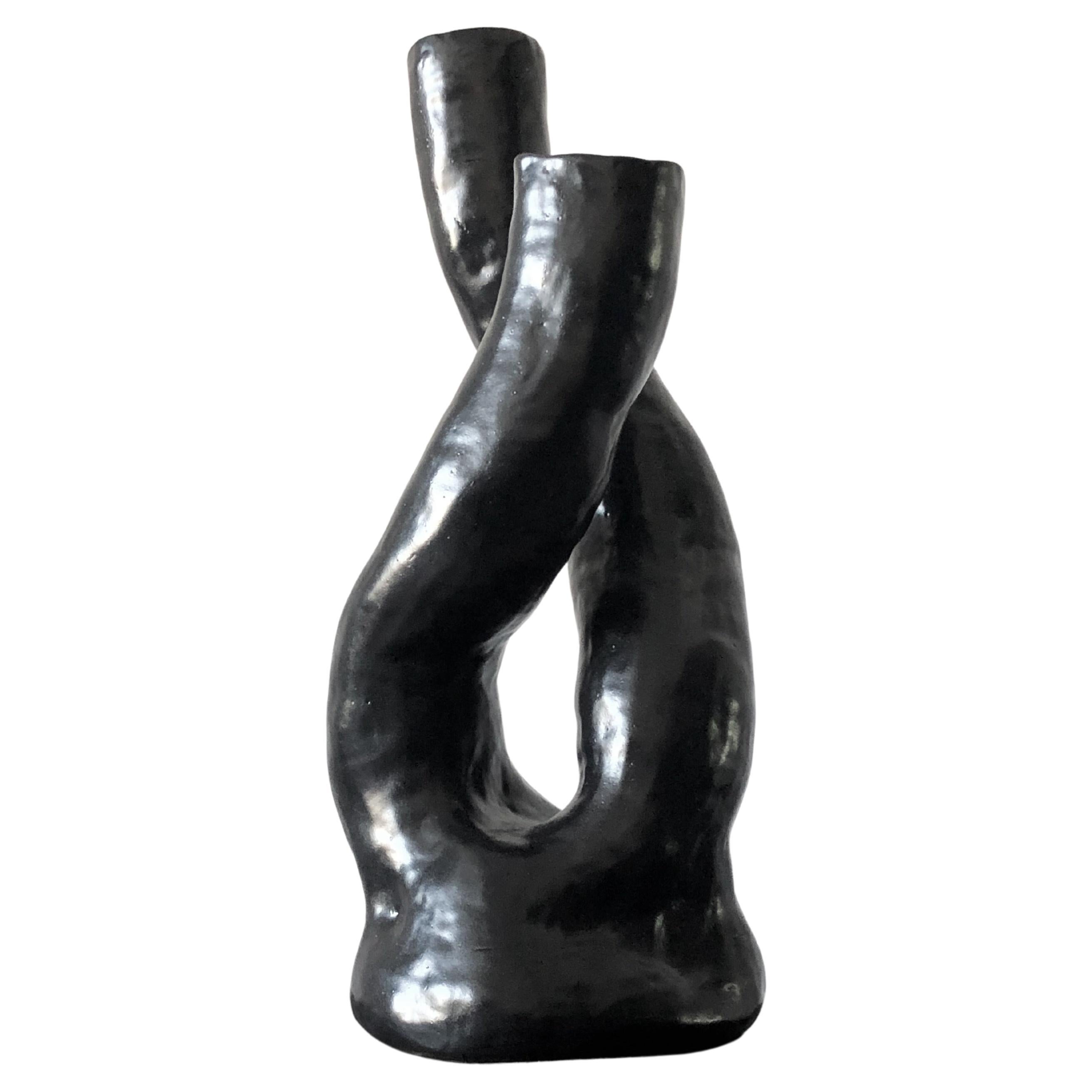  vase en céramique sculptée ALBA N.3 - version noire  en vente