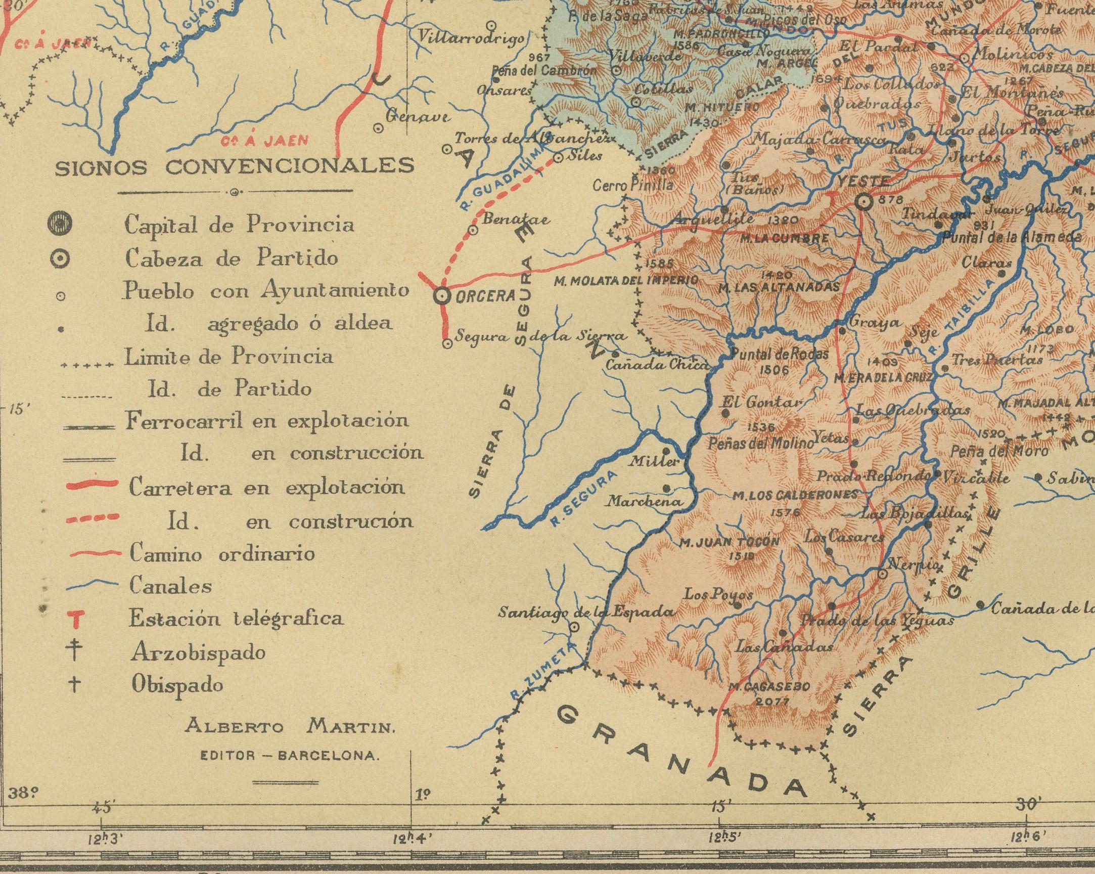 Albacete, Spain - 1902: A Cartographic Depiction of Landscape and Infrastructure

An original and historical map of the province of Albacete, dated 1902, from the 