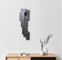 Bas-relief I - Geometric Abstract Wall Sculpture, Charred Mapple Wood