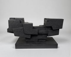 Horizontal Construction II - Geometric Abstract Sculpture, Charred Oak Wood