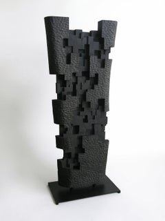 Stelae II - Large Geometric Abstract Sculpture, Charred Oak Wood, Column